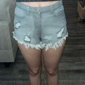 Gray distressed jean shorts